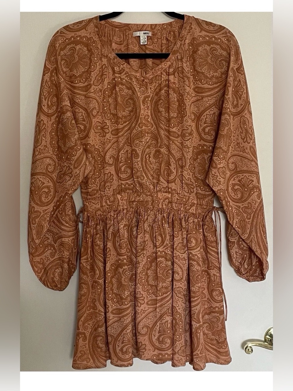 Amuse Society Rust Paisley Tie-Waist Mini Dress